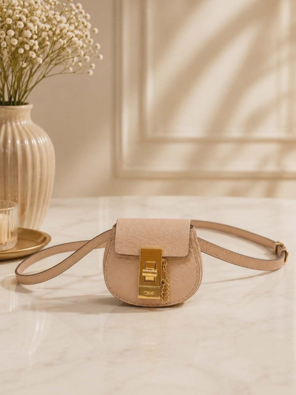 Authentic Chloé Drew Nano Mini Crossbody Belt Bag Blush Pink Leather